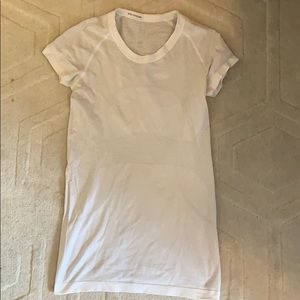 White Lululemon workout shortsleeved shirt